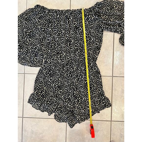 035 ee:some Preston Animal Print Romper Black Cream Off Shoulder Size L - Picture 6 of 6